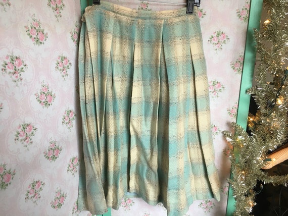 Vintage 1950s-1960s Wool Tartan Pleated Circle Sk… - image 4