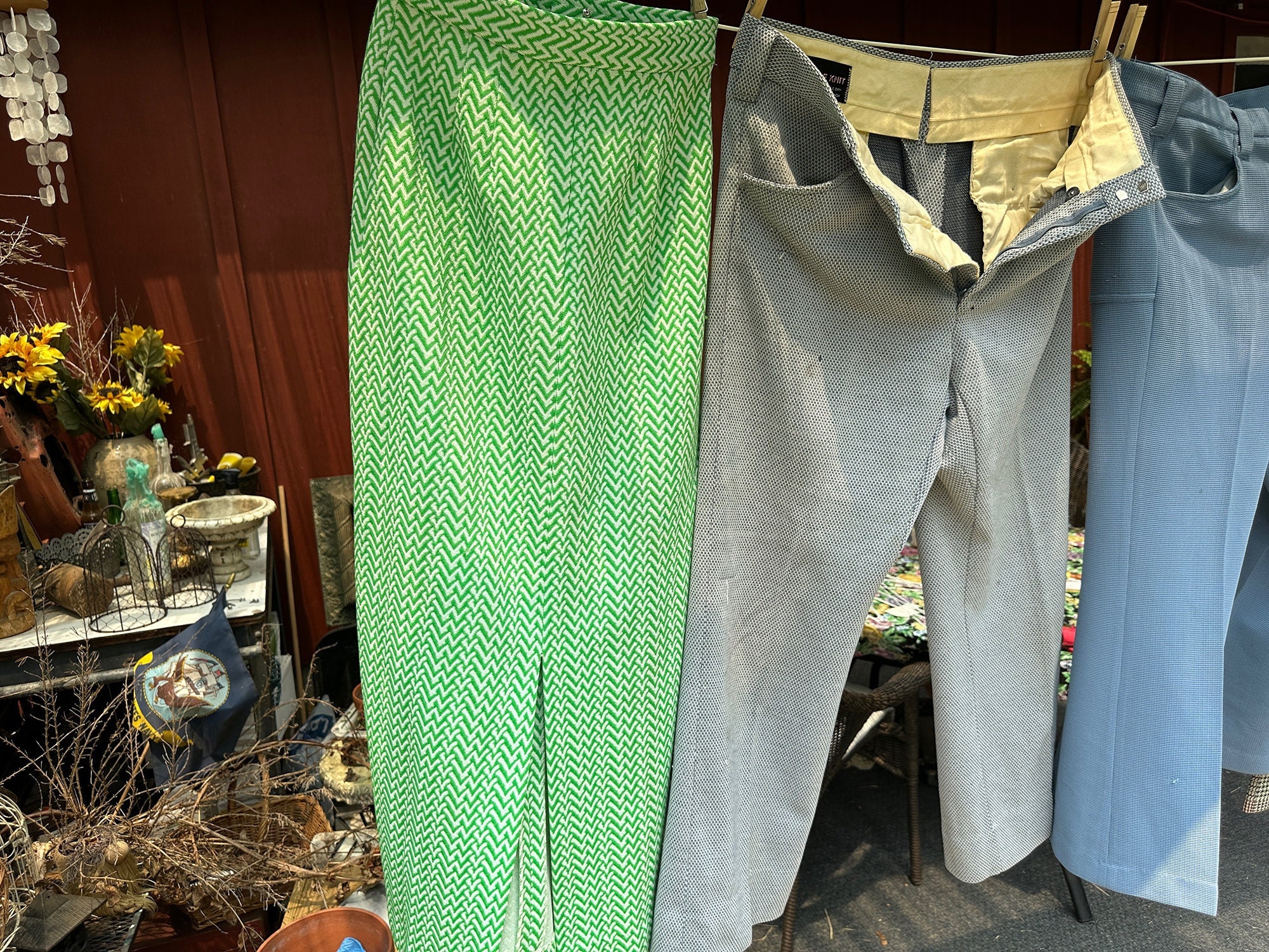 Vintage 1970s Polyester Double Knit Maxi Skirt // Sz 10, 25" waist, 40" long > unused deadstock > kelly, emerald green & white > front slit