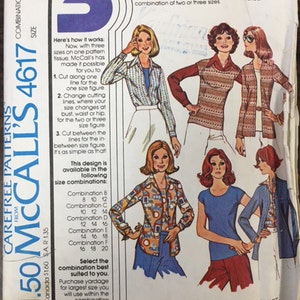 May include: A vintage sewing pattern for a misses' top, cardigan, and shirt. The pattern is for stretch knits only and includes instructions for three different size combinations. The pattern cover features three women wearing the garments in different colors and patterns.