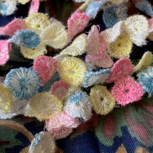 Vintage String of Embroidered Pastel Rainbow Dots Trim // 3 yards &gt; NOS, unused store stock &gt; pink, blue, yellow, embroidered rounds