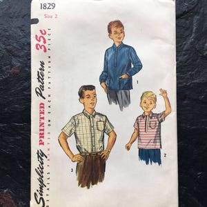 Vintage 1950s Boy&#39;s Ivy League Shirt Pattern // Simplicity 1829 &gt; Size 2 &gt; Unused