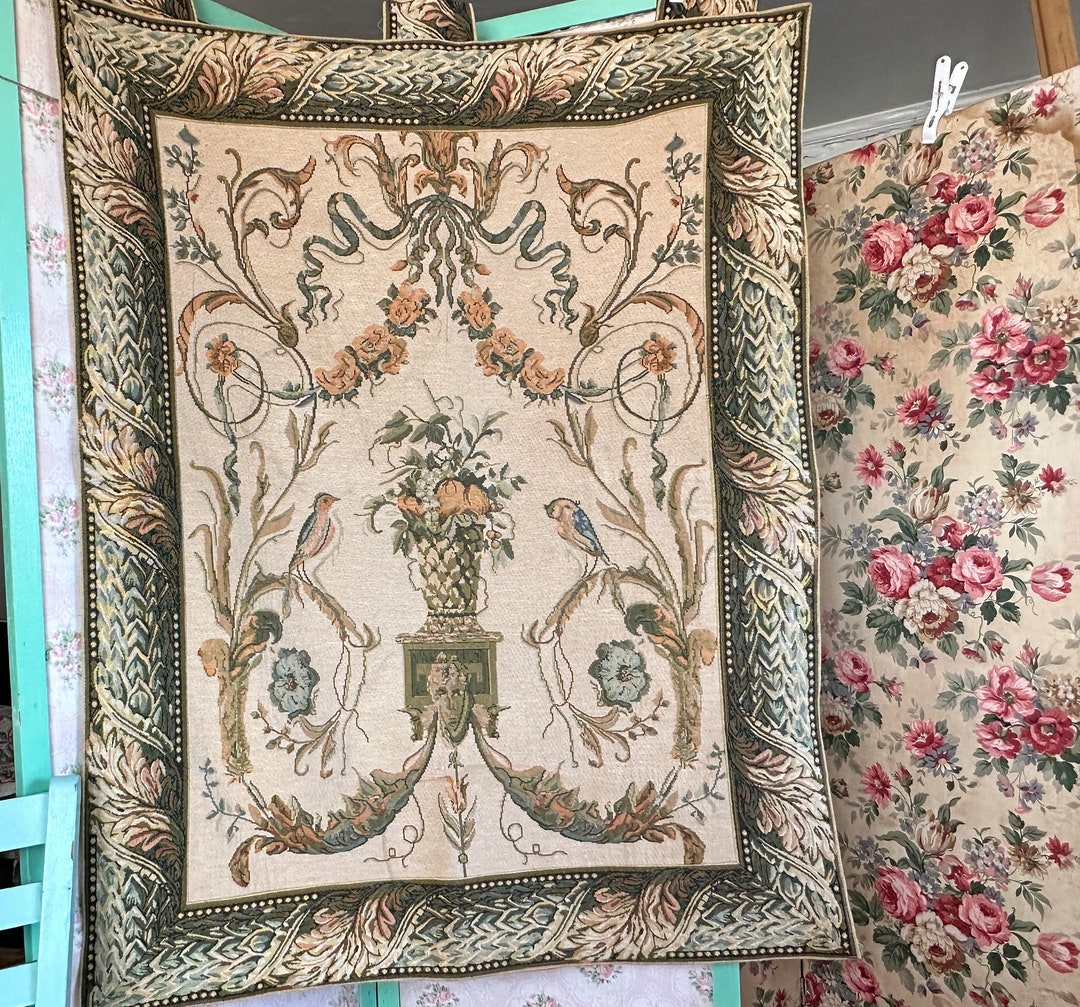 Vintage Tapestry Wall Hanging 18th Century Design // 37x46.5 Rococo