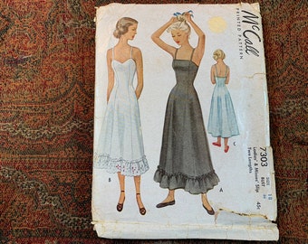 Vintage 1940s Full Slip in Two Lengths Pattern // McCall's 7303 > size 18, Bust 38 > lingerie, underwear, petticoat