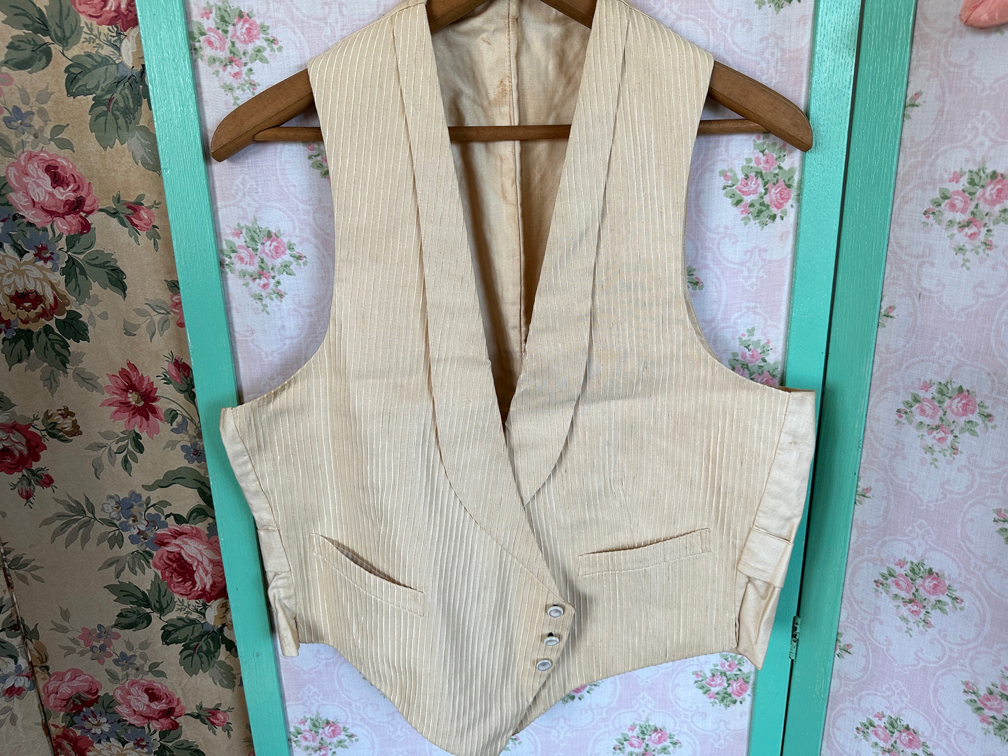 Antique Silk Waistcoat Vest / Victorian, Edwardian, 1920s Ribbed
