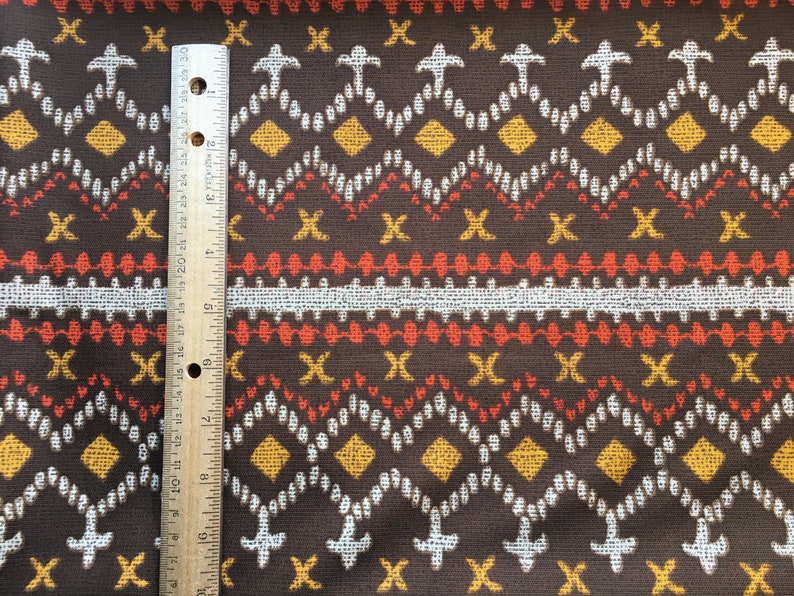 yellow boho hippy style brown with orange Vintage Geometric Polyester Knit Fabric 73x60 tribal print