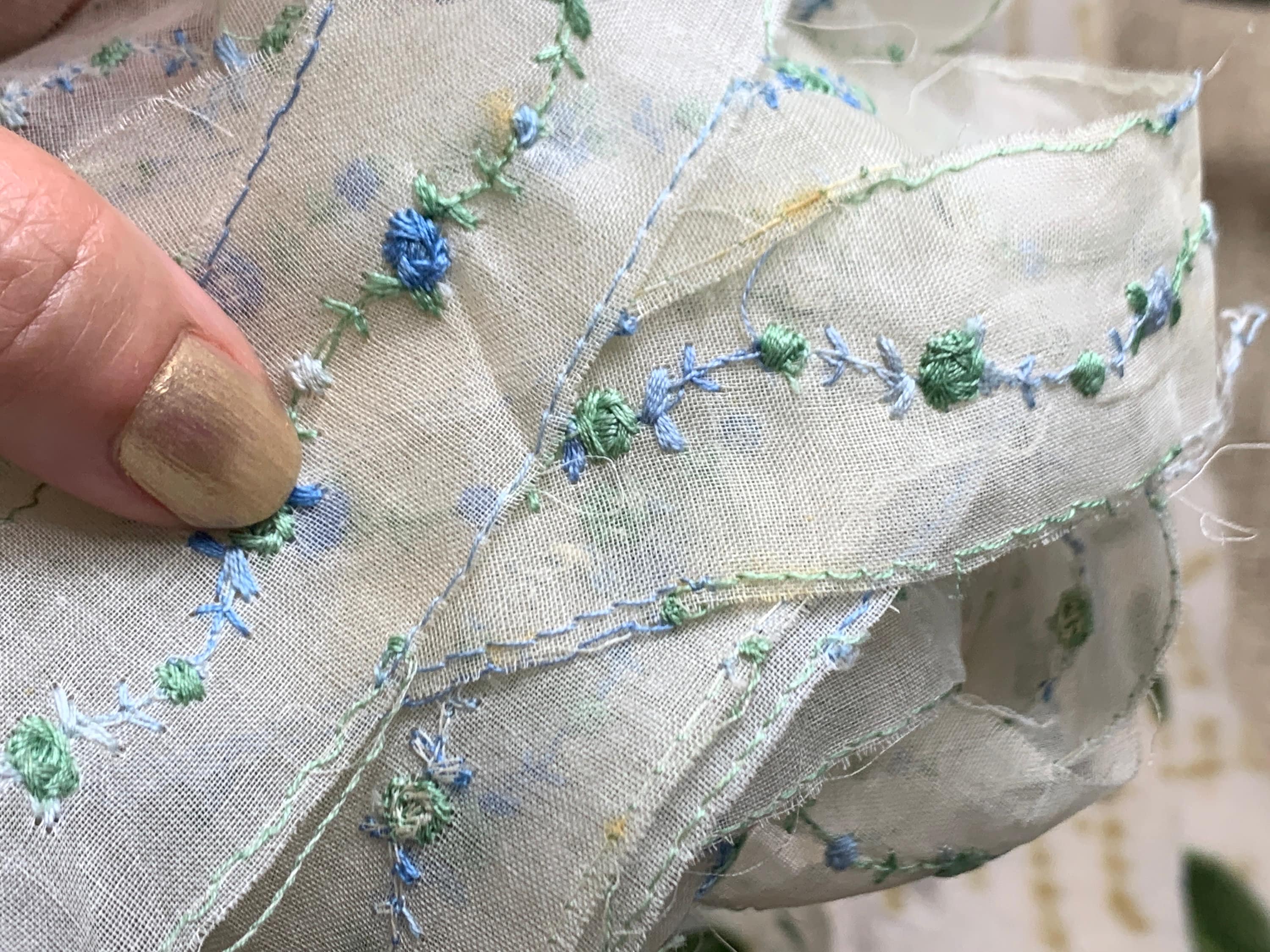 トップス Organdy Embroider Tops Vintage Sheer Pastel Embroidered Organdy Trim // 2 Yds 31