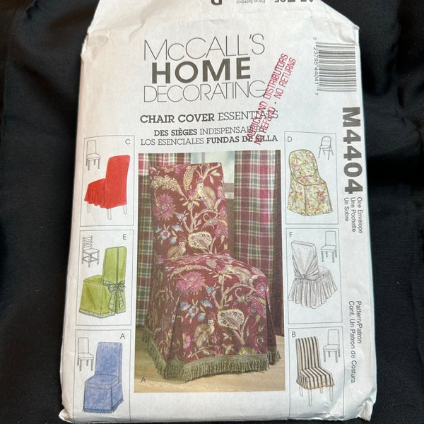 Chair Cover Essentials Pattern // McCall's Home Decorating 4404 > Unused > six different covers, ladder back, Parsons, folding chairs