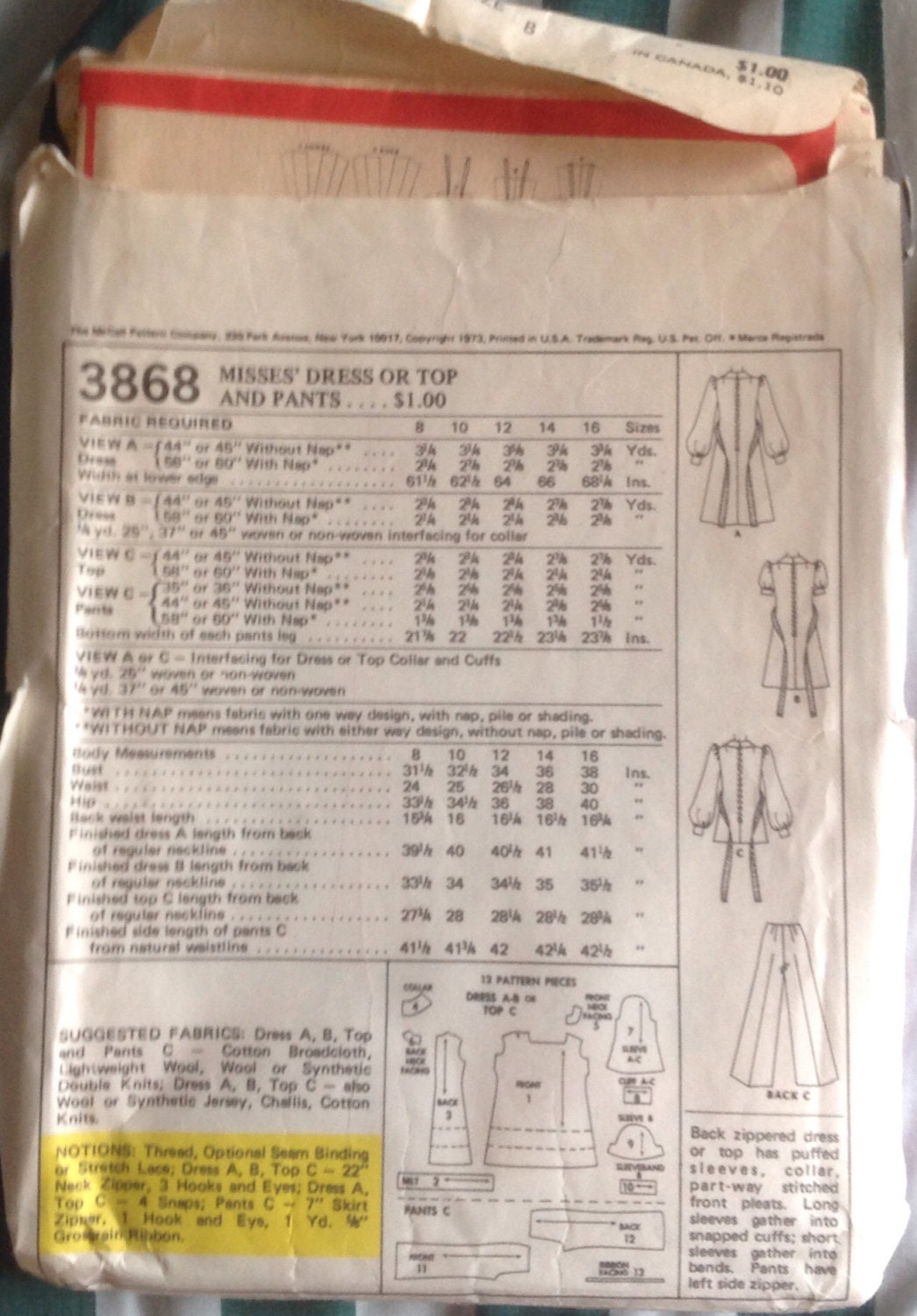 Vintage Early 1970s Mini Dress or Top & Wide Leg Pants Pattern | Etsy