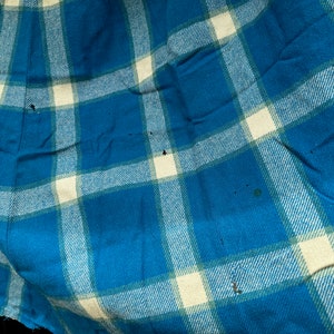 Vintage Turquoise Blue Wool Plaid Fabric Scrap // 28x23x47&quot; &gt; mid-century skirt piece remnant &gt; as is