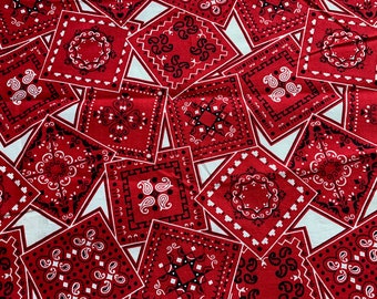 Vintage Red Bandana Print Fabric // 26.5x36