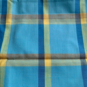 Vintage Lightweight Blue, Yellow & Green Plaid Fabric  // 84x45" > Unused > thin, lightweight, dress weight,  madras, tartan