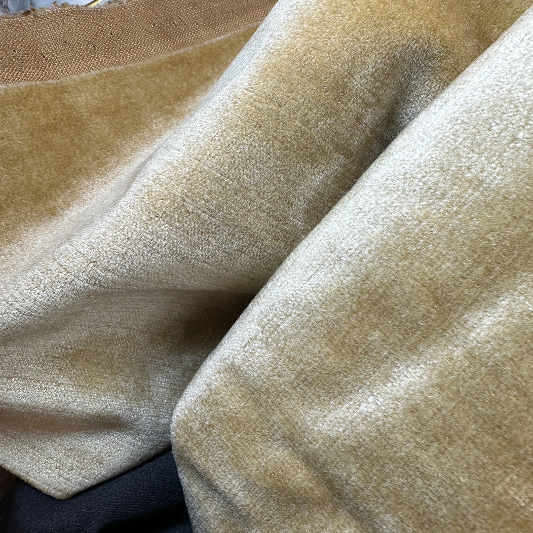 Vintage Midcentury Pale Gold Velvet Upholstery Fabric // 90x55 Unused