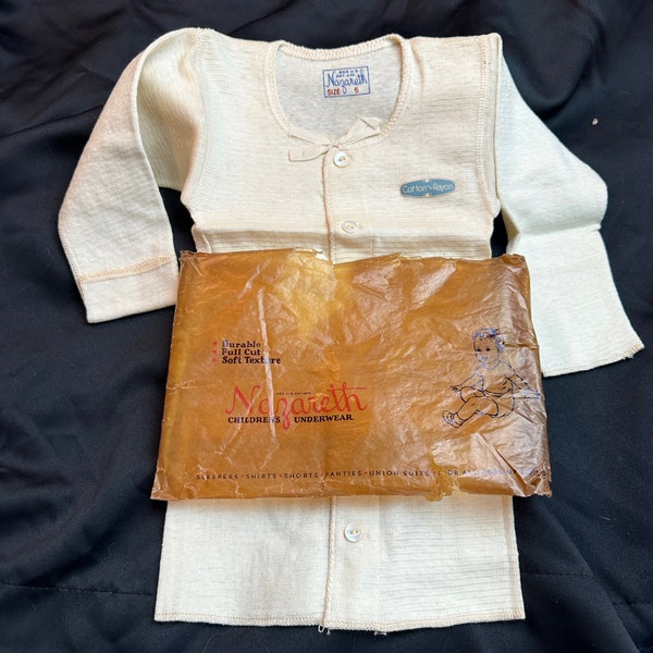 Antique Vintage Child's Cotton Undershirt - Jersey Knit // Size 5, 15" tall > unused deadstock, original package > Nazareth, long sleeves