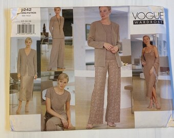 Misses' Jacket, Top, Dress, Pants & Shawl Pattern // Vogue 2242 > size 12-14-16 > Unused > evening, casual, professional, suit