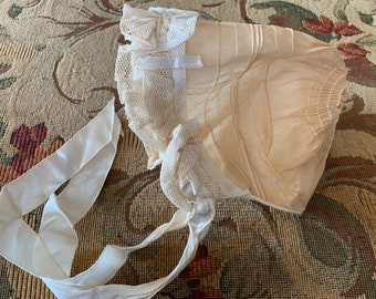 Antique Baby Bonnet Tulle Lace Peach‎ Ribbon Antique Baby Bonnet Tulle Lace Peach Ribbon - Etsy Israel main image 3