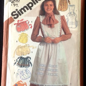 Vintage 1980s Aprons Pattern // Simplicity 5323 &gt; one size &gt; Unused &gt; prairie style, ruffled, full bib or half