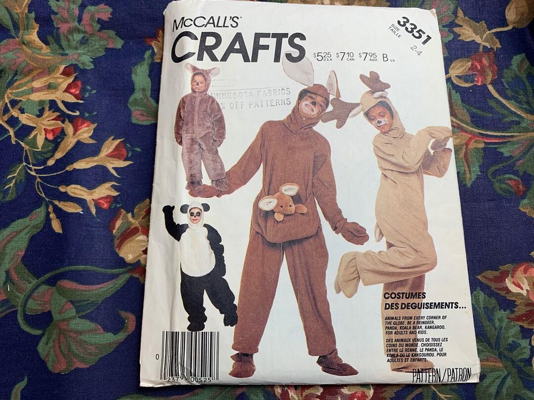 Toddlers', Children's Animal Costumes Pattern // Mccall's 3351 Sz 24 Unused Panda Bear