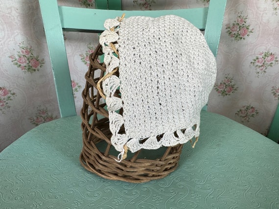 Antique Vintage Off-White Crocheted Baby Bonnet, … - image 1