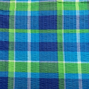 Vintage Pastell karierten Seersucker Stoff / / 72 x 46" > Baumwolle, grün, blau, Türkis kariert mit Textur > Tandem Textilien