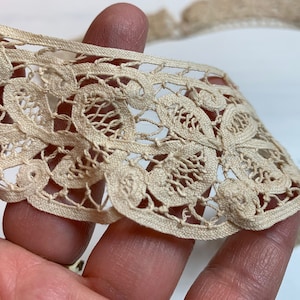 Vintage Battenberg Lace Cuffs  // 5&quot; long, by the piece &gt; unused deadstock &gt; ecru cotton tape lace &gt; 4 available