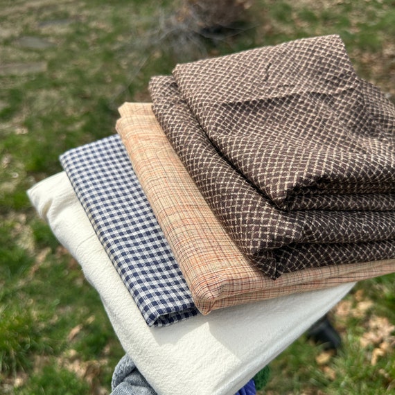 LAOS COTTON チェック柄 ダブル以上 ベッドスプレッド ライトブルー