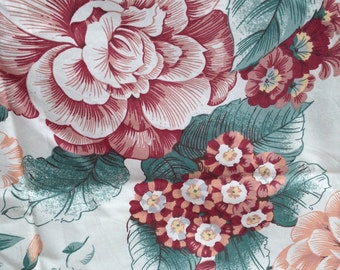 Vintage 80s Cotton Chintz Fabric- Large Print Floral // 56x56" Vat Screen Print design for Kenmill Preshrunk