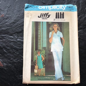 Vintage 1970s Misses Dress or Top & Pants Pattern // Simplicity 6964 &gt; Size 14, Bust 36&quot; &gt; wide leg pants, bell bottoms, 1975