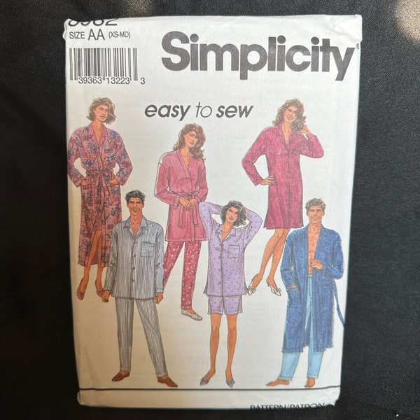 1990s Pajamas, Robe & Nightshirt Pattern // Simplicity 8082 > Men's, Teen's, Misses Sz XS-S-M > Unused, Uncut > pants, shorts, pockets