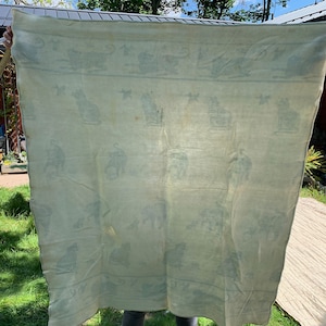 Vintage Blue Kitty Cat Esmond Blanket // 40x45&quot; &gt; fuzzy, crib, baby, flannel, reversible &gt; as is