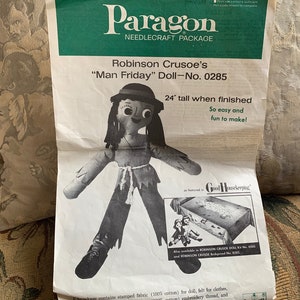 Vintage Robinson Crusoe&#39;s &quot;Man Friday&quot; Doll Pattern // Paragon No. 0285 &gt; 24&quot; tall stuffed doll
