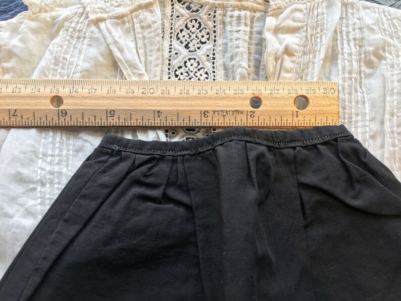 Antique Vintage Doll Petticoat or Skirt 11.5 waist Victorian mourning 13.5 long Edwardian black cotton 29 around hem 1800s