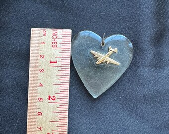 Vintage 1940s Lucite Heart Sweetheart Pendant W/ford Airplane // 1