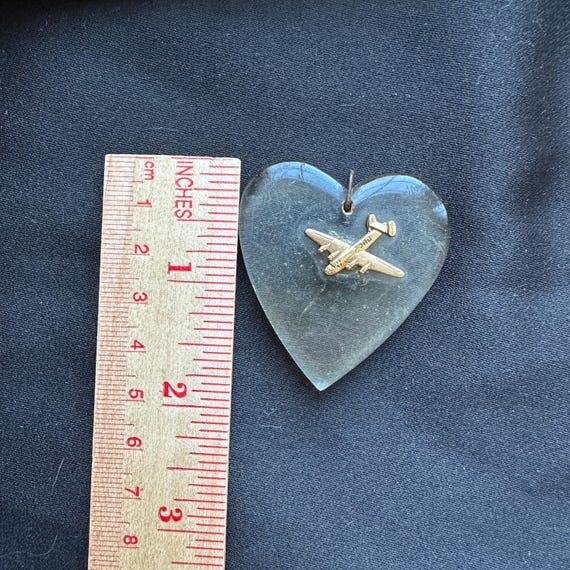 Vintage 1940s Lucite Heart Sweetheart Pendant W/ford Airplane // 1