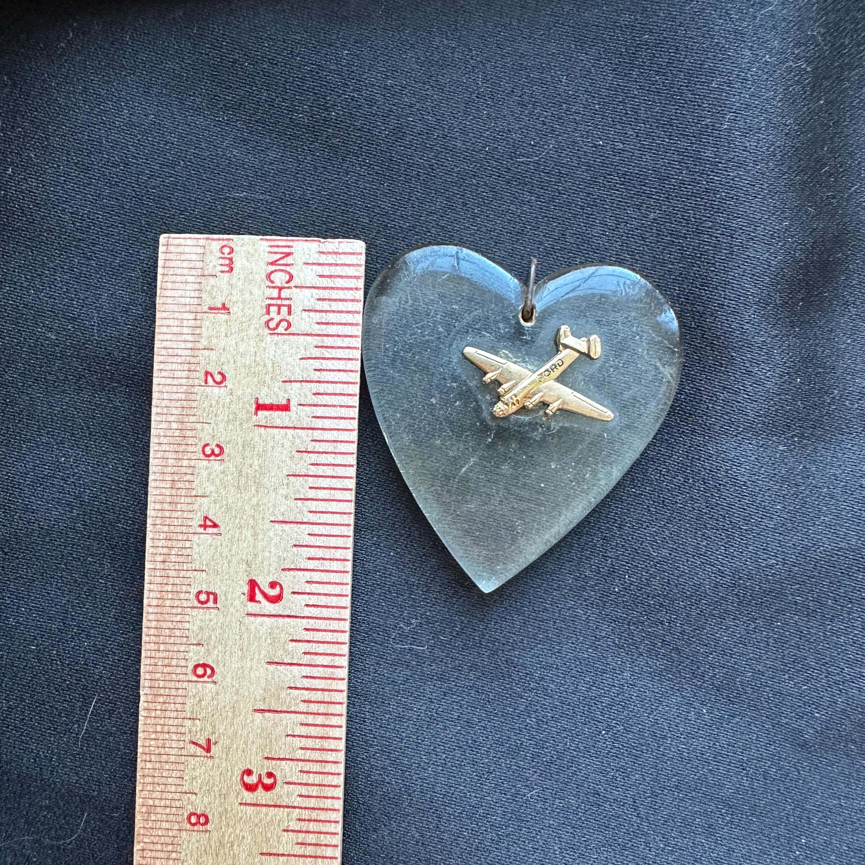 Vintage 1940s Lucite Heart Sweetheart Pendant W/ford Airplane // 1