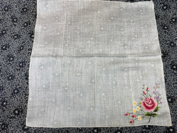 Vintage Micro Petit Point Floral Handkerchief // … - image 2