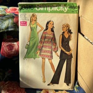 Vintage 1960-talsklänning i två längder, tunika och byxmönster // Simplicity 8516 > storlek 13 jp > vida ärmar, rynkade två elastiska muddar