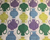 Vintage Novelty Feed Sack Fabric 36x34 quot Mid Century pitchers, urns, amphora, pottery, vessels purple, green, blue, chartreuse