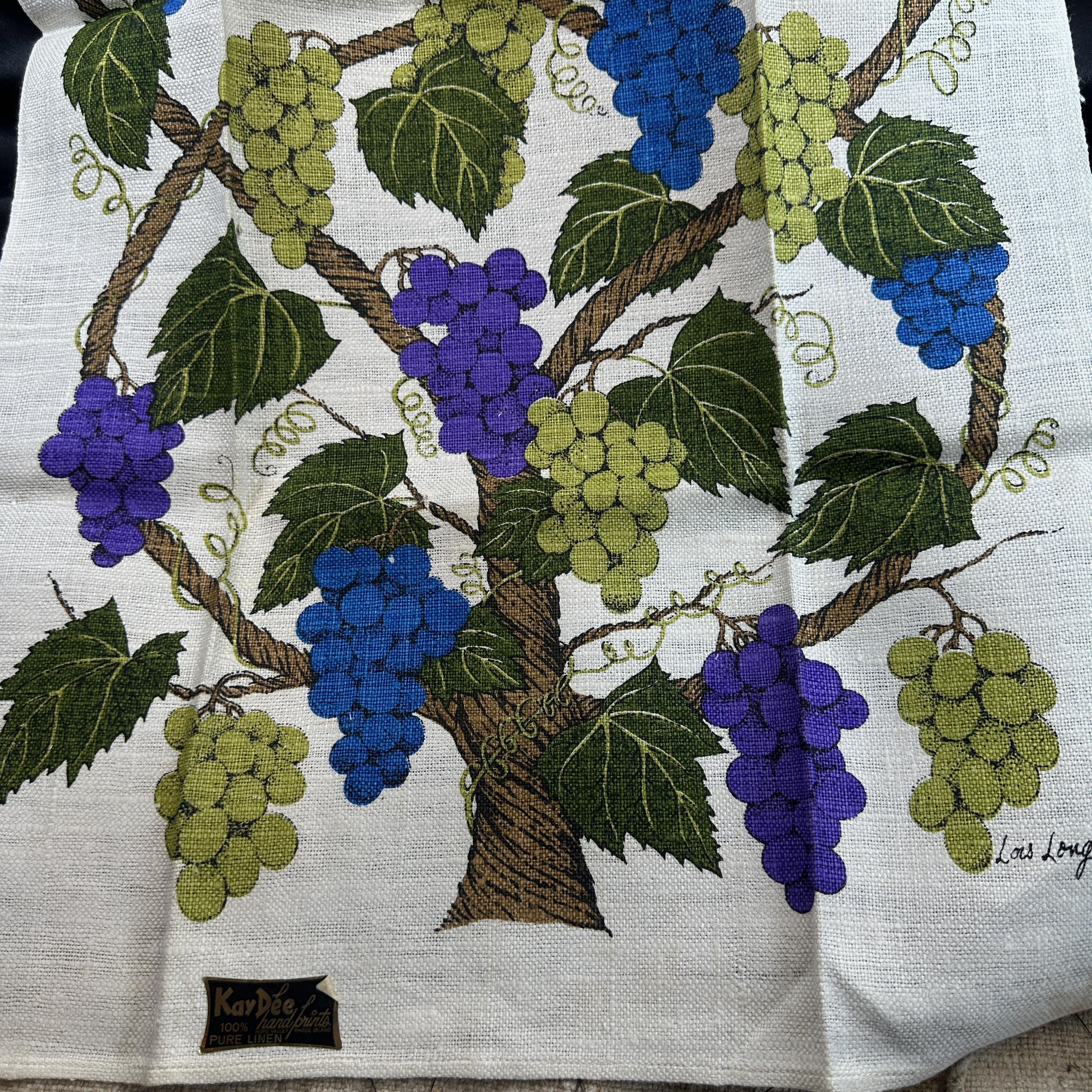 Serviette à Thé Vintage Kay Dee (USA) Imprimé Main Canneberge, état Neuf Avec étiquette, Années 60