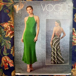 Vogue Special Occasion Dress Pattern // Vogue R10566 &gt; Sizes 8-10-12-14-16 and/or 16-18-20-22-24 &gt; Unused &gt; bias cut gown, halter, open back