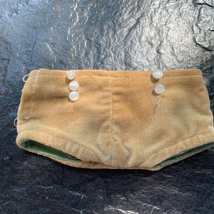 Antik Vintage Paar Samt Puppen Shorts 8&quot; Taille &gt; süße kleine Shorts mit Druckknöpfen & kleine Perlmutt Knöpfe