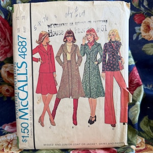 Vintage jaren 70 juffrouwjas, patroon rok en broek // McCall's 4687 > maat 16 > ongebruikt > jasjurk, blazer, revers met brede kraag