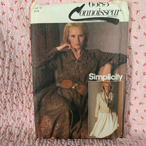 Vintage 1980er Misses&#39; Kleid und Gefüttertes Jackenmuster / Simplicity Connoisseur Collection 6583 &gt; Sz 10 &gt; Rock faltenförmig zum Mieder