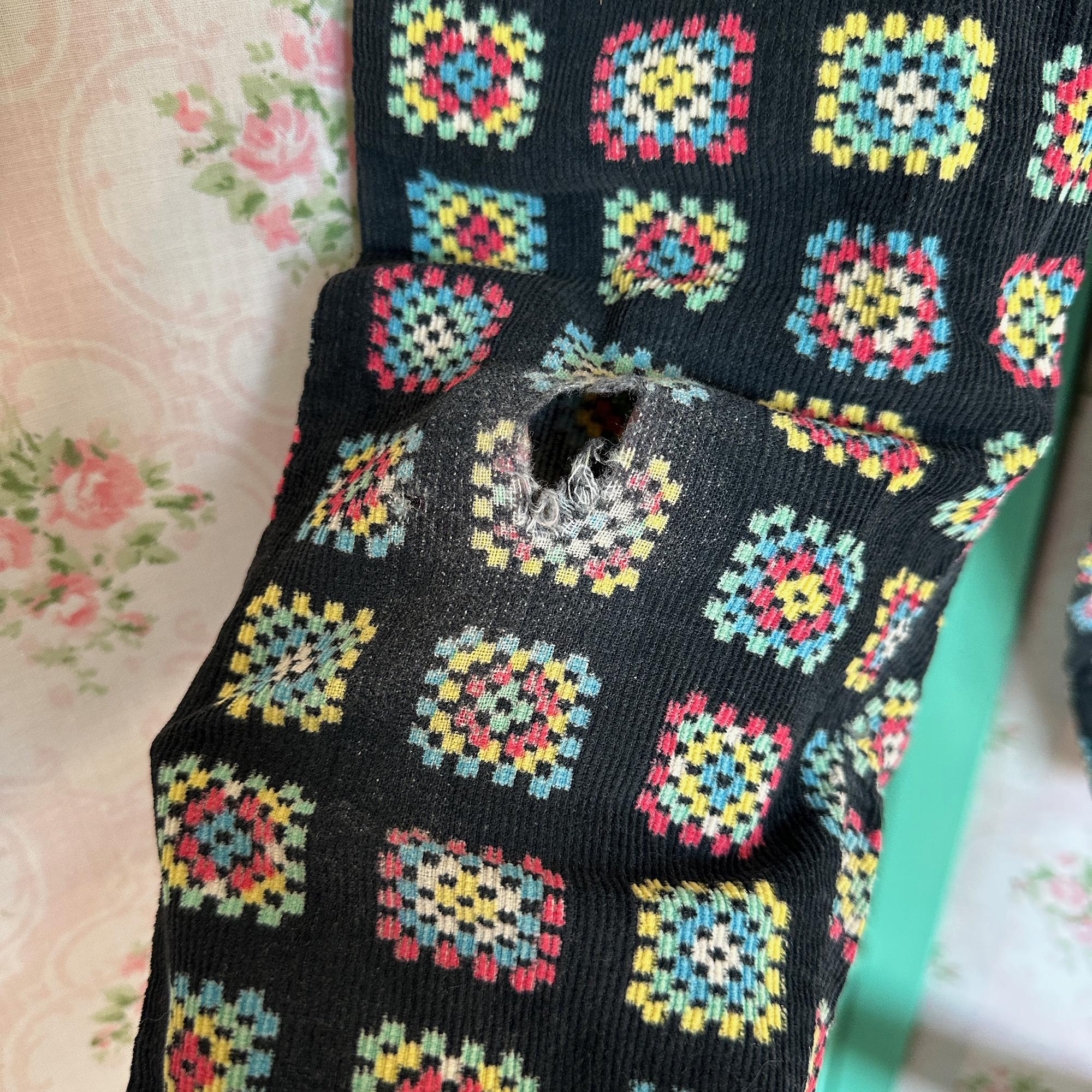 Vintage 60s-70s Child's Granny Square Print Corduroy Fabric