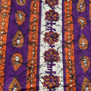 Vintage Paisley Batik Print Canvas Fabric // 55x45&quot; &gt; Unused deadstock &gt; bright purple & orange &gt; Schwartz Liebman