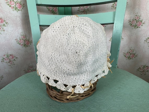 Antique Vintage Off-White Crocheted Baby Bonnet, … - image 2