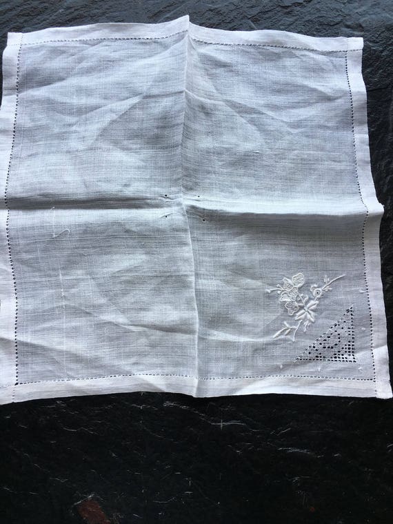 Pair Vintage Embroidered, Cutwork, Hemstitching H… - image 5