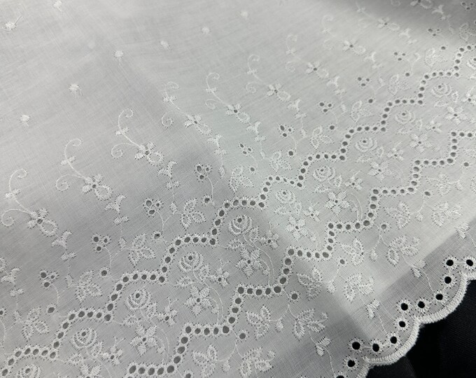 Vintage Border Embroidered Eyelet Fabric // 54x42