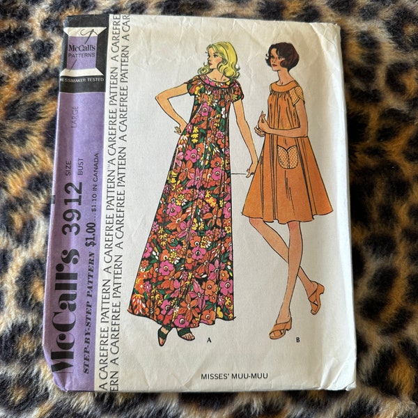 Vintage 1970s Misses' Muu-Muu w/ Tulip Sleeves Pattern // McCall's 3912 > Sz L, 18-20, bust 40-42 > caftan, loungewear, trapeze, maxi