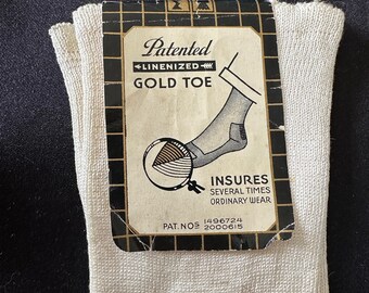 Vintage Mens Gold Toe Linenized Trouser Socks // Sz 11 1/2 > 11.5" foot, 14.5" long top-heel > early deadstock, original Handicraft label