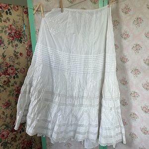 White Victorian Petticoat- Monogram Letter M, lace, tucks, embroidery, double layer ruffle hem, embroidery &gt; 1800s Victorian antique vintage